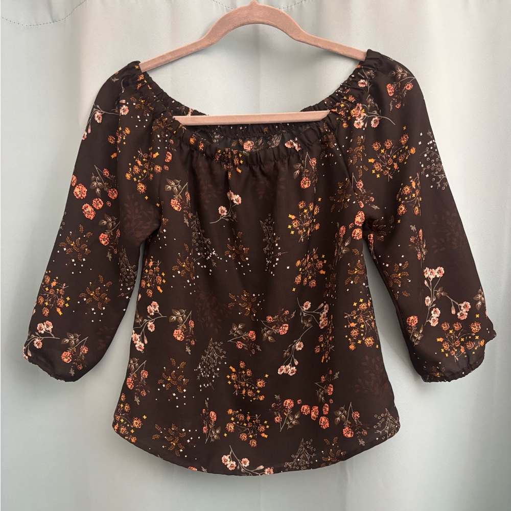 Black Blush Orange Ruched Blouse